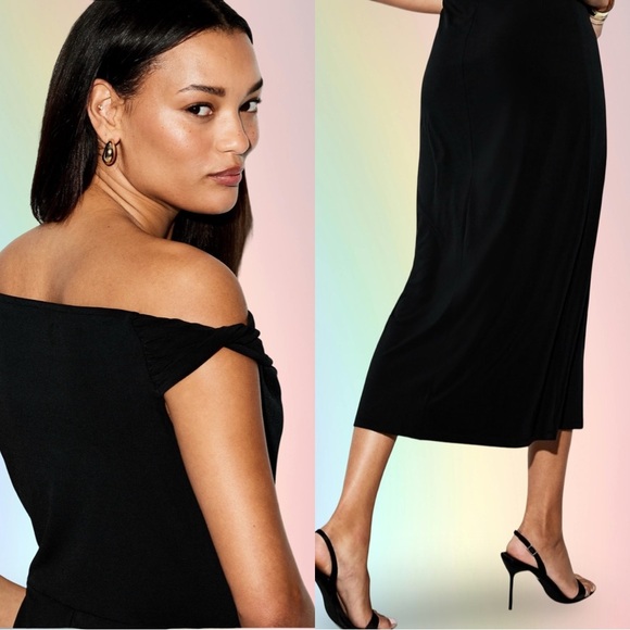 NWTS💓THE OCCASION M💓ELITE OLD NAVY LINE LUSTROUS BLACK ONE SHOULDER MIDI DRESS - Picture 8 of 14